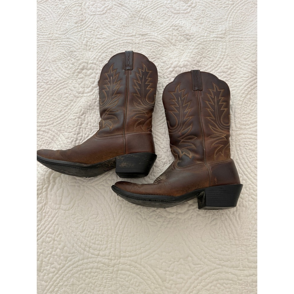 Ariat Western Cowboy Boots Womens 7.5 Brown Leather Leaf Embroidery Snip Toe - Picture 3 of 11